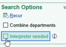 Screenshot of Interpreter Needed Box in Book It